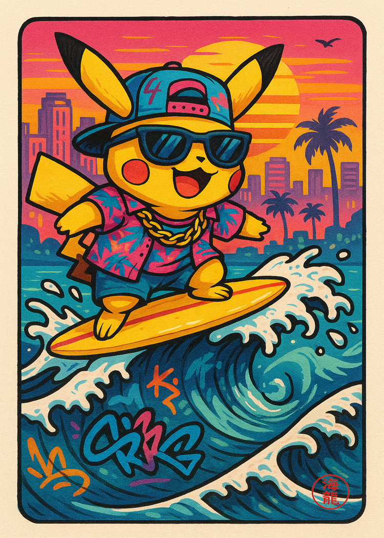 Pikachu Surfing in Miami (Sold out)