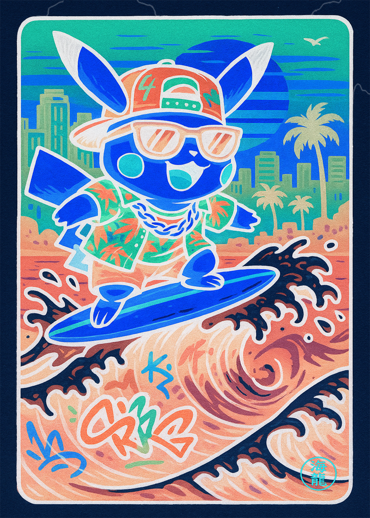 Pikachu Surfing in Miami (Sold out)