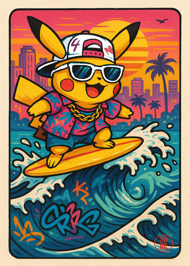 Pikachu Surfing in Miami (Sold out)